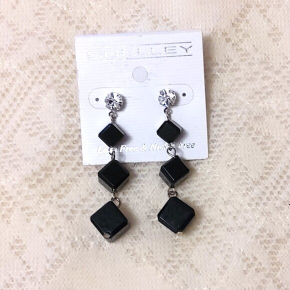 NEW Handcrafted Black Beads Drop Earrings Women Fashion Jewelry Gifts - Picture 1 of 4